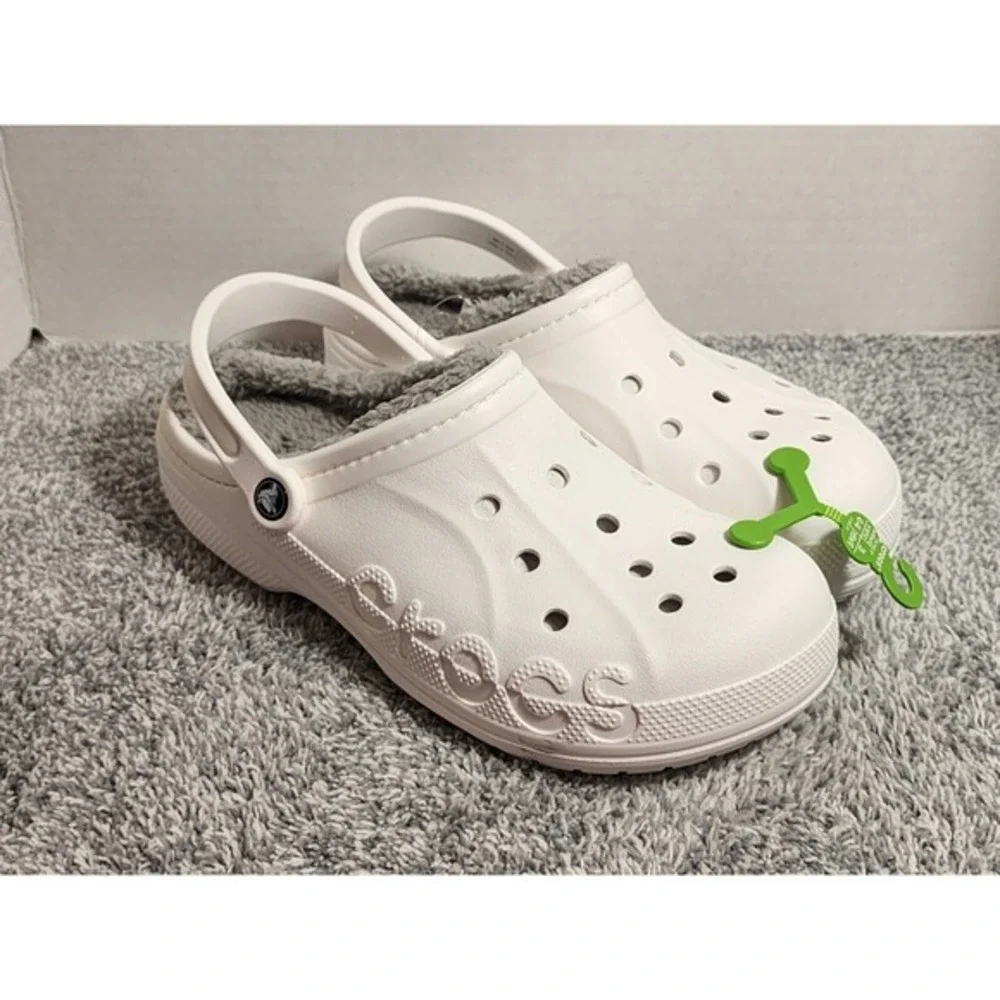 Crocs Baya Lined Clogs White Size Women's 12 Men's 10 Slip on Faux Fur Fuzzy NEW